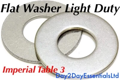 DAY2DAYESSENTIALSLTD Flat Washer BZP Light Duty Pattern - Imperial Sizes Zinc Plated Quality Steel
