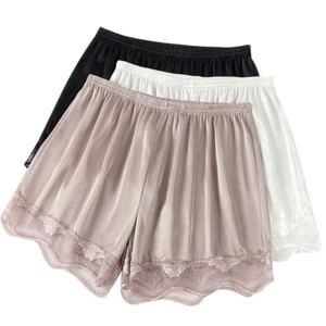 Women Satin Faux Silk Lace Shorts Underwear Underpants Sleepwear Bottoms Briefs - Picture 1 of 16