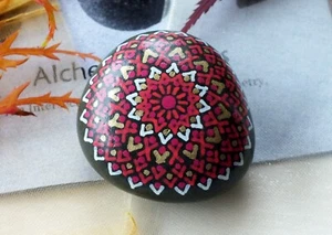 Medium Hand Painted Alchemy ROOT Chakra Stone with Red Mandala Design - Picture 1 of 4