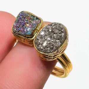 Peacock Titanium Druzy 925 Sterling Silver Jewelry Ring Size 7 m870 - Picture 1 of 2