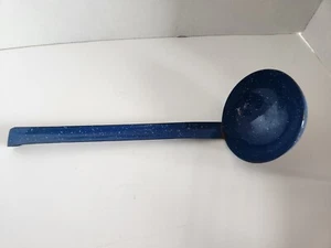 Enamelware Blue Speckled Metal Soup Stew Spoon Pot Ladle Cabin Camping Farmhouse - Picture 1 of 9