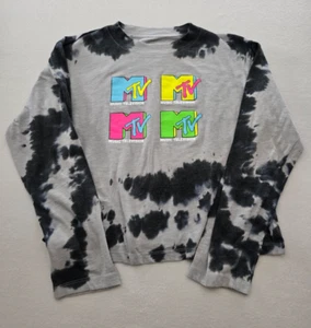 MTV Long Sleeve Sweater Unisex Kids Small Gray Black Tie Dye Logo Pullover - Picture 1 of 13