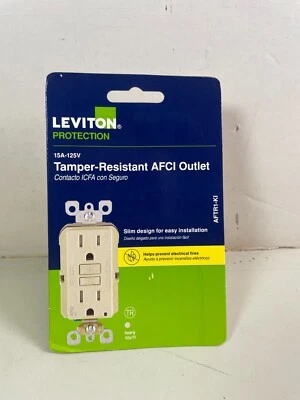 Leviton AFTR1-KI 15A AFCI Receptacle Outlet Ivory Fault Circuit Interrupter - Image 1 of 4
