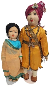 2 Antique Maharaja Dolls Hand-Made In India Khilowna Brand Traditional Clothing - Picture 1 of 10