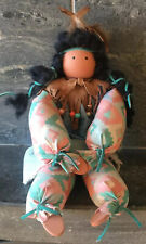 Vintage Native American Indian Wood Block Rag Doll Shelf Sitter Handmade