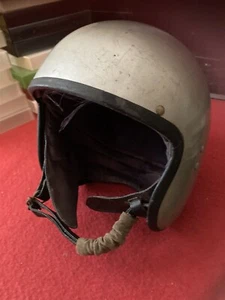 EVEROAK VINTAGE SILVER OPEN FACE MID CENTURY MOTORCYCLE HELMET FREE UK POSTAGE - Imagen 1 de 18