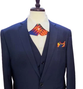 Yellow, Blue, Red Continental Bow Tie and Pocket Square Set - Picture 1 of 2