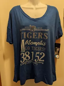 Memphis Tigers Women's Medium Blue V Neck Short Sleeved Shirt NWT - Picture 1 of 7