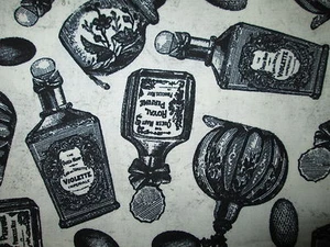 WICKED MAGIC POTIONS SPELLS BOTTLES BLACK WHITE COTTON FABRIC FQ - Picture 1 of 5