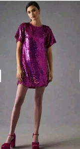Anthropologie Verb by Pallavi Singhee Pink Party Sequin Shift Dress Size S - Picture 1 of 7