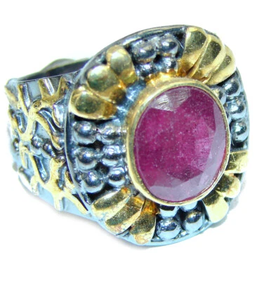 Ruby 18K Gold Over 925 Sterling Silver Ring size: 7.25 8.5ct Oval Gemstone - Image 1 of 3