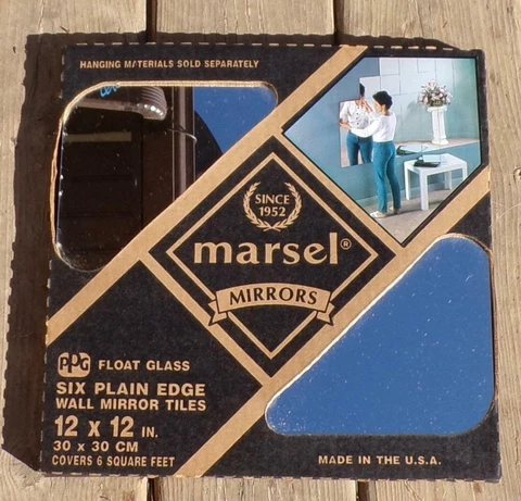 Vtg Marsel Original MCM RETRO 12x12 Plain Mirror Wall Tiles RARE 1 Box Qty 6 #1 Cover
