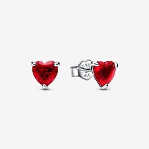 New 100%Genuine Authentic Pandora Silver Ruby Red Heart Stud Earrings 292549C01'