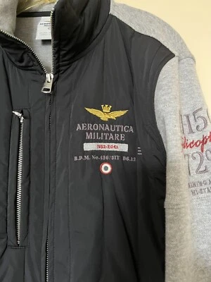Chaqueta Aeronautica Militare Vintage Helicóptero Piloto Negra Gris Cremallera Cuello Alto S Foto 1 de 4