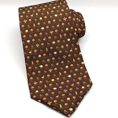 Corbata de seda Salvatore Ferragamo corbata oveja rana pato árbol hecha en Italia Foto 1 de 4