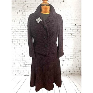 Vintage 1950s Christian Dior New York Mohair Skirt Suit Union Made USA Plum 12 - Picture 1 of 18