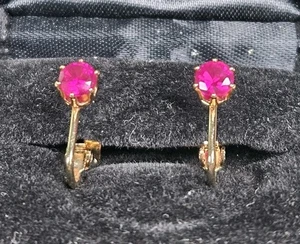 Dainty Vintage Lind Red Cubic Zirconia 14K HGE Plated Earrings - Picture 1 of 5