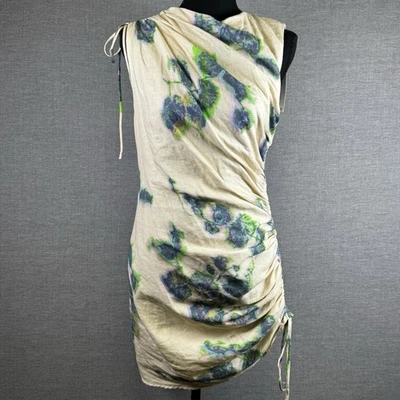 Новый с Ярлыками Zara ограниченного тиража галстук краситель напечатано собранными в Рюш льняной смеси платье размер M - Изображение 1 из 4