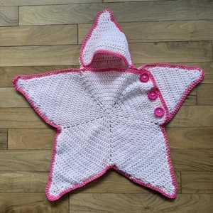 Handmade Crochet Baby Blanket Starfish Star Pink Girl Buttons Wearable Blanket - Picture 1 of 5