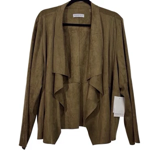 Bagatelle Waterfall Drape Front Jacket Faux Suede Olive Green Women’s 3X NWT - Picture 1 of 12