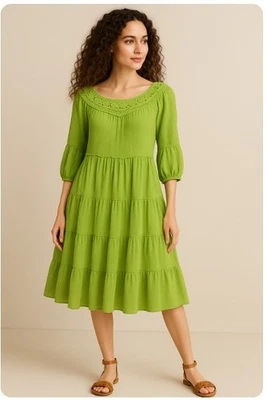 Vestido Davi & Dani Nuevo con Etiquetas Verde Lima En Niveles Crochet Fluido Para Mujer Talla 1 XL Foto 1 de 4