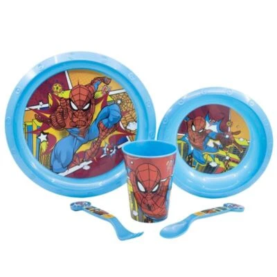 Marvel Spiderman Kinder Geschirr-Set 5 teilig Becher Teller Schüssel Besteck - Bild 1 von 2