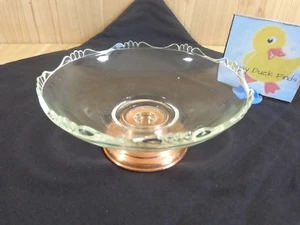CLEAR GLASS Candy Dish on Copper Pedestal 6" Scalloped Edges Compote - Picture 1 of 5