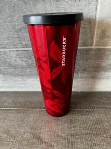 Starbucks Holiday Tumbler Red 24 Fl Oz Floral Poinsettia No Straw - Picture 1 of 5