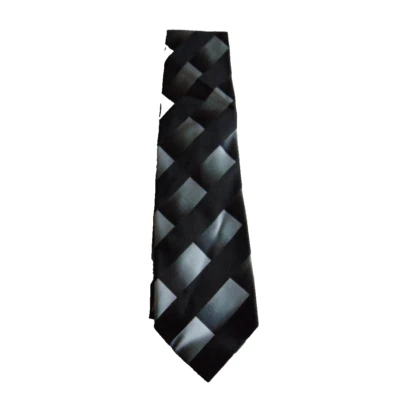 Bachrach Men's Necktie 100% Silk Black Silver Gray Stripe Wide Made in Italy - Image 1 of 4