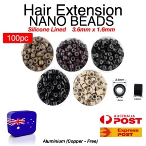 Hair Extension Bead Micro Rings NANO 100 Silicone Lined Aluminium 3.6mm x 1.6mm - Picture 1 of 13