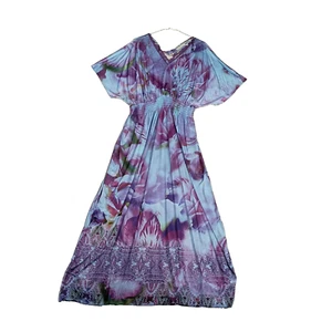 One World Maxi Dress Size 2X Floral Cold Shoulder Rhinestone Smocked Fairy Boho - Picture 1 of 15