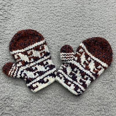 Handmade Winter Mittens Burgundy White & Blue Bernie Sanders Cozycore - Image 1 of 4