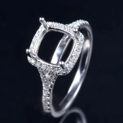 Custom Cushion 8×8MM Platinum Halo Natural Diamond Bridal Ring Semi Mount - Image 1 of 4