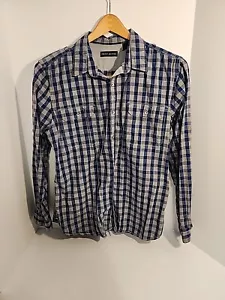 Camicia casual Dkny Jeans uomo XL blu a quadri manica lunga con bottoni - Foto 1 di 8