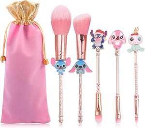 5X Cartoon Lilo and Stitch Cosmetics Brushes Eyebrow Makeup Tool Brush Set + Bag - Picture 1 of 7