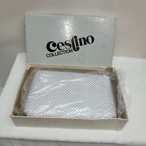 Vintage Cestino Collection White Metal Mesh Classic Clutch Handbag Purse w Strap