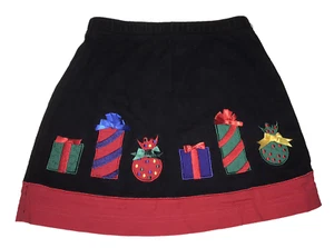 CHRISTMAS COPPER KEY GIRLS SZ 6 SKIRT 100% COTT BLK RED wWRAPPED GIFT APPLLIQUES - Picture 1 of 8