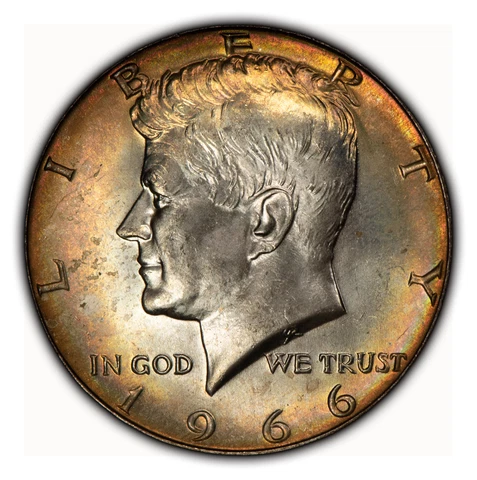 1966 50c Kennedy Half Dollar - 40 Silver - BU Subtle Rainbow Rim Toning - Z3970 Cover