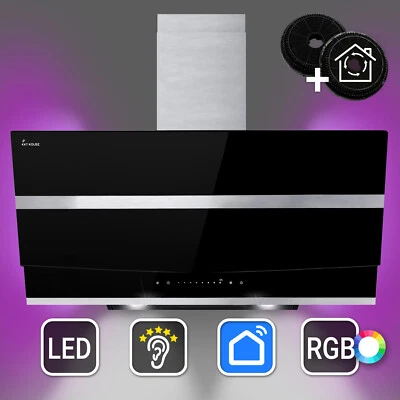 KKT KOLBE Dunstabzugshaube 90cm Kopffreie Wandhaube Edelstahl schwarzes Glas WLAN