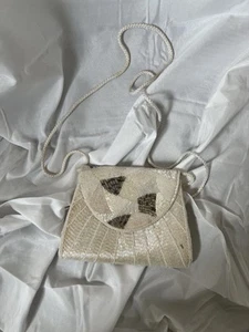 Vintage Bag 80s Retro Beaded Silver Art Deco Evening wear Party - Picture 1 of 5