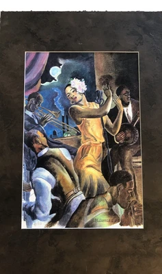 Impresión artística de vacaciones Billie artista de Nueva Orleans cantante de jazz A.M Suttles firmada Foto 1 de 4