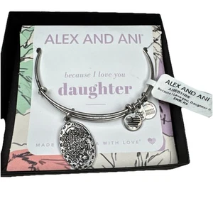 Alex and Ani Because I Love You DAUGHTER II Russian Silver Bangle NWT Card & Box - Picture 1 of 18