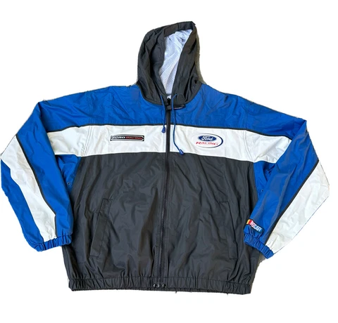 Nascar Essex Racing Jacket Men’s Large Ford Racing Moto Audi Zip Up Black Blue Cover