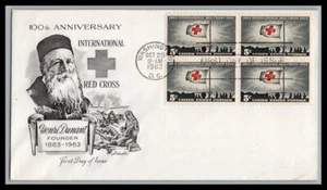 US FDC # 1239 5c Int. Red Cross block Artmaster 1963, 9p2312 - Picture 1 of 1
