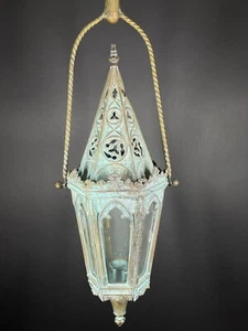 Candelabro linterna giratoria pátina Verdigris de latón renacimiento renacentista vintage - Imagen 1 de 12
