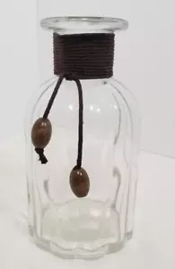 Pier 1 Imports, Ribbed Glass Bottle With a Brown Cord 5.5" - Picture 1 of 4