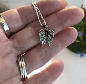 Ciondolo Ciondolo Argento Sterling 925 Doppio ALI ANGELO Protezione Amore Fatto a Mano - Foto 1 di 4