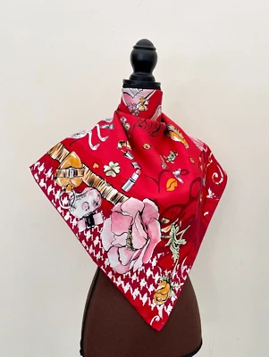 Nuevo Unisex Salvatore Ferragamo Bufanda Iconos Animal Flora Belleza Bolso Rojo Seda Envoltura Foto 1 de 4