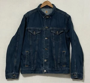 Carhartt Men’s Blue Jean Trucker Jacket Size L Button Up Pockets Denim Western - Picture 1 of 7