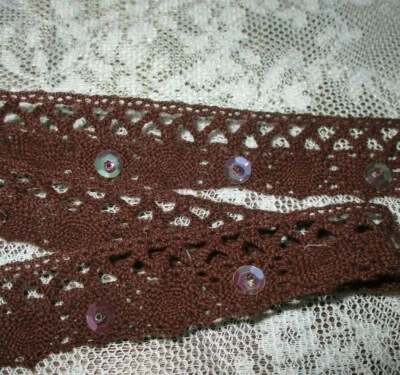 3 yd Vintage 3/4" Marrón Algodón Cluney Flor Encaje Ribete Lentejuelas Cuentas de Vidrio Foto 1 de 2